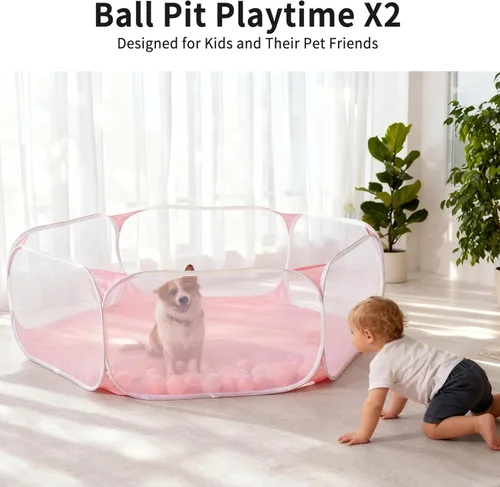 Miniatura 3 de Piscina de bolas para niños grande Heopeis, tienda emergente infantil para jugar con bolas para niños y niñas, de interior y exterior, corral de Rosa