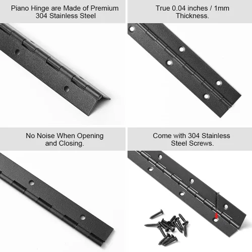 Miniatura 4 de Paquete de 8 bisagras para piano de 8 pulgadas, bisagra continua resistente con agujeros para gabinetes, barcos, puertas marinas, acero inoxidable