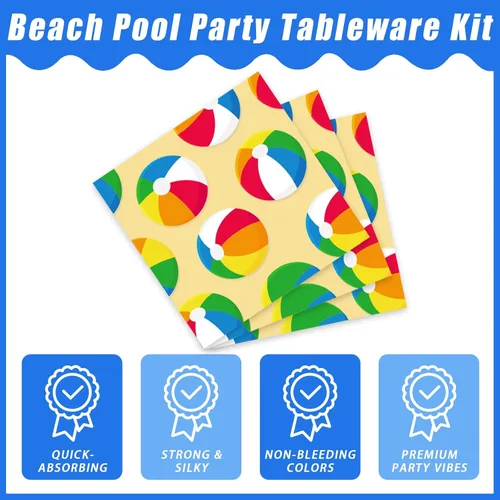 Miniatura 4 de Kepeel 96 piezas de platos de papel desechables para fiestas de verano en la piscina y la playa, servilletas, suministros de decoración para fiestas
