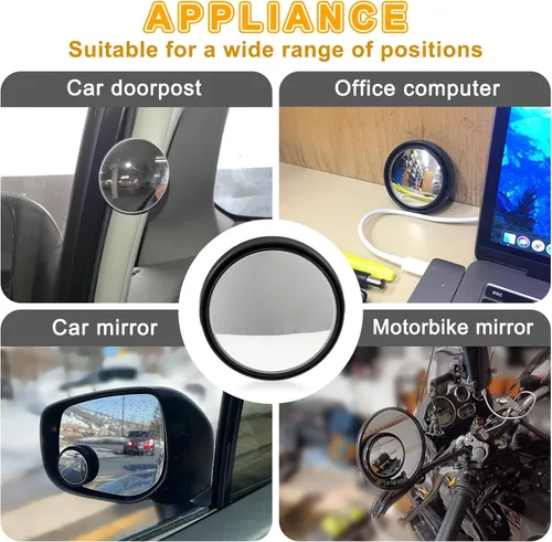 Miniatura 5 de Espejo retrovisor convexo redondo de vidrio HD de 2 pulgadas con marco, espejo de punto ciego para automóvil, gran angular de 360 grados con parte