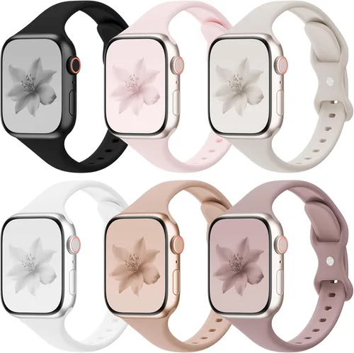Miniatura 16 de 6 Pack de bandas delgadas y delgadas compatibles con Apple Watch 38mm 40mm 41mm 42mm 44mm 45mm 46mm 49mm para mujeres y hombres, correa deportiva