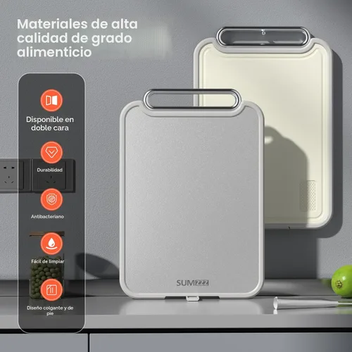 Miniatura 3 de Sumzzz Tabla de cortar de acero inoxidable para cocina, tabla de cortar 2 en 1 de doble cara, apta para lavavajillas, acero inoxidable de grado