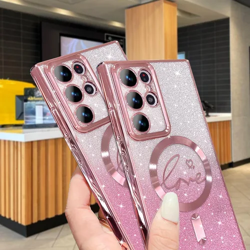Miniatura 211 de ZONRW - Funda para Samsung Galaxy S22 Ultra magnética, para mujeres y niñas, cubierta trasera suave, lujosa, con corazón de amor, bling, degradado