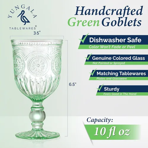 Miniatura 2 de Juego de 6 copas de vino verde para los amantes de la cristalería verde o la cristalería de colores que son aptas para lavavajillas, resistentes