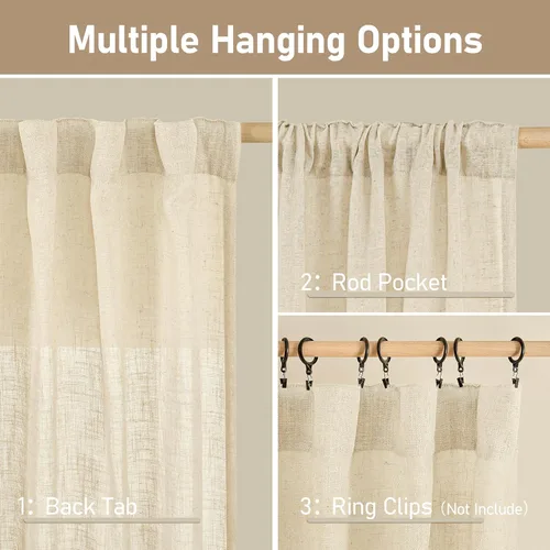 Miniatura 3 de LAMIT Cortinas de Lino Sintético de 63 Pulgadas de Largo para Dormitorio, con Lengüeta Trasera y Bolsillo para Varilla, Cortinas de Lino Beige