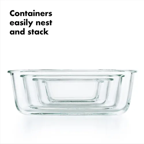Miniatura 5 de OXO Good Grips Recipiente de Almacenamiento de Alimentos de Vidrio Rectangular con Sello Inteligente de 3.5 Tazas, Transparente (Paquete de 2)