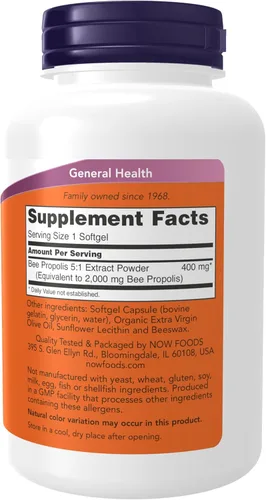 Miniatura 2 de NOW Suplementos, propóleo 2,000 (propóleo de abeja), extracto 5:1, producto natural de abeja, 90 cápsulas blandas