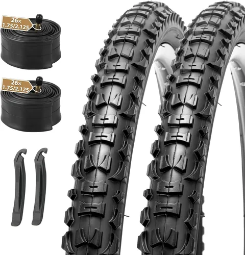 MOHEGIA Juego de neumáticos de bicicleta de montaña: 2 unidades de neumáticos plegables de repuesto de 20/24/26x1.95 pulgadas y par de tubos