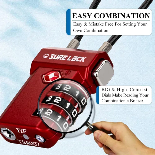 Miniatura 4 de SURE LOCK Cerraduras de equipaje aprobadas por la TSA, alerta abierta, diales de fácil lectura, cerraduras de equipaje de viaje para maleta
