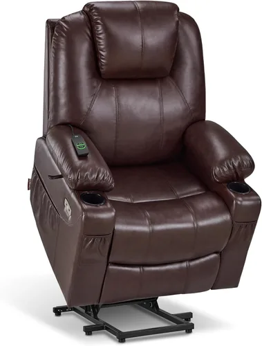 Miniatura 26 de MCombo Sillón reclinable eléctrico con capacidad de elevación, masaje y calor para ancianos, 3 posiciones, 2 bolsillos laterales y portavasos