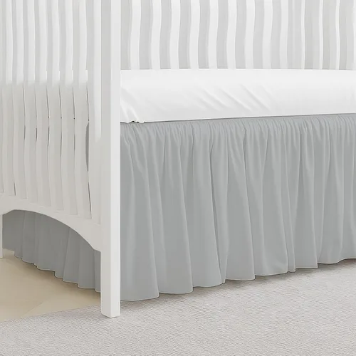 Miniatura 3 de Tamaño matrimonial, color blanco liso, falda de cama con volantes con esquinas divididas, falda de cama de 15 pulgadas, 100% algodón poli, 400