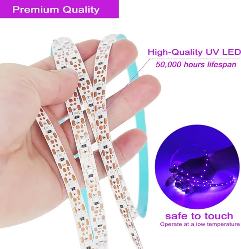Miniatura 5 de Tira de luz negra USB, 6.6 pies, 10 W, luces LED UV, 395-400 nm, CC 5 V, 120 cuentas de lámpara, brillan en la oscuridad para Halloween, cumpleaños