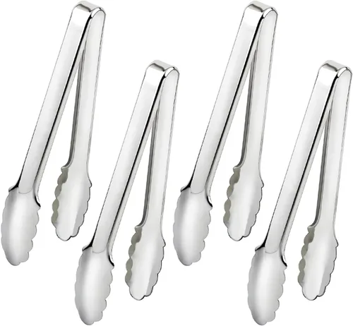 4 pinzas para servir, pinzas plateadas, utensilios de servir de acero inoxidable de 9 pulgadas, pinzas para servir ensaladas, bufé, aperitivos,