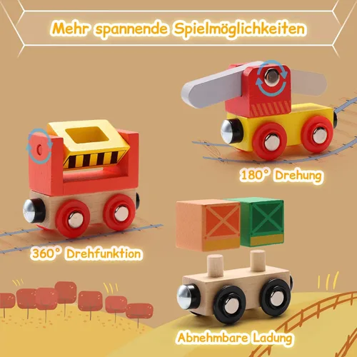 Miniatura 2 de SainSmart Jr. Juego de Tren de Madera de 12 Piezas - Juguetes de Tren con Caja de Almacenamiento, Trenes de Juguete Magnéticos Compatibles con Todas