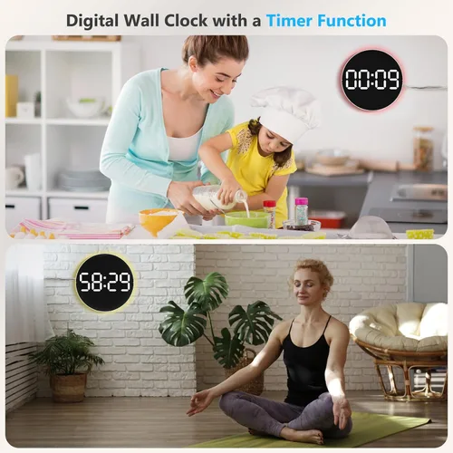 Miniatura 4 de Reloj de pared digital, pantalla LED grande de 10 pulgadas, reloj digital con luz RGB, control remoto, atenuador de brillo automático con luces
