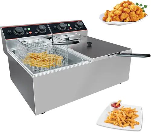 Miniatura 11 de Freidora eléctrica comercial de 6 L (6.5 cuartos de galón) con 1 cesta, freidora de acero inoxidable de 1500 W para uso doméstico, temperatura