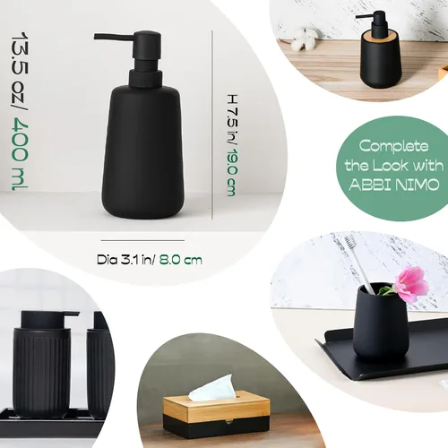 Miniatura 3 de Dispensador de jabón de cerámica negro mate, dispensador recargable de encimera de baño o cocina de 13 onzas con revestimiento de goma suave al tacto