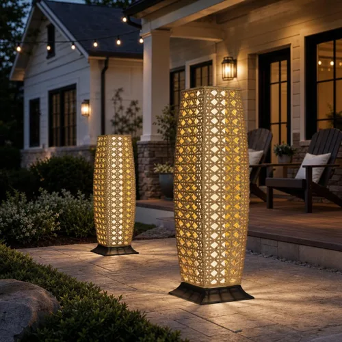 Miniatura 23 de Lámpara de pie para exteriores Grand Patio, lámpara de pie solar, resistente al agua, de mimbre, lámpara colgante para terraza, luces decorativas