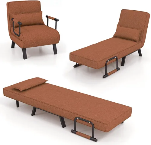S AFSTAR Sofá cama convertible 4 en 1, sillón plegable con almohada y respaldo ajustable en 6 posiciones, tumbona acolchada completa para el hogar y
