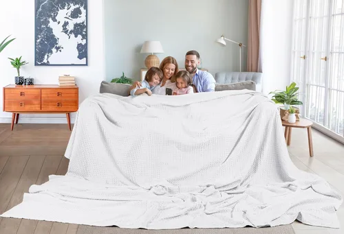 Miniatura 6 de Utopia Bedding Manta de punto gofre de 100 % algodón, tamaño grande para cama, ligera, transpirable, suave y acogedora, regalos para mujeres Blanco