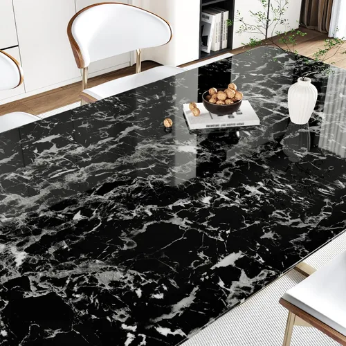 Miniatura 2 de Papel de contacto de mármol blanco y negro brillante para cocina, baño, papel tapiz de granito brillante, despegar y pegar, encimeras, papel