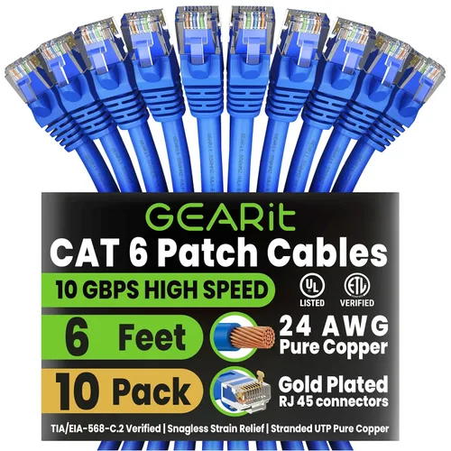 Miniatura 62 de Paquete de Cable Ethernet Cat 6 GEARit - Pack de 10 cables de conexión Ethernet Cat6 de 15 pies Cable de conexión de red RJ45, conectores dorados