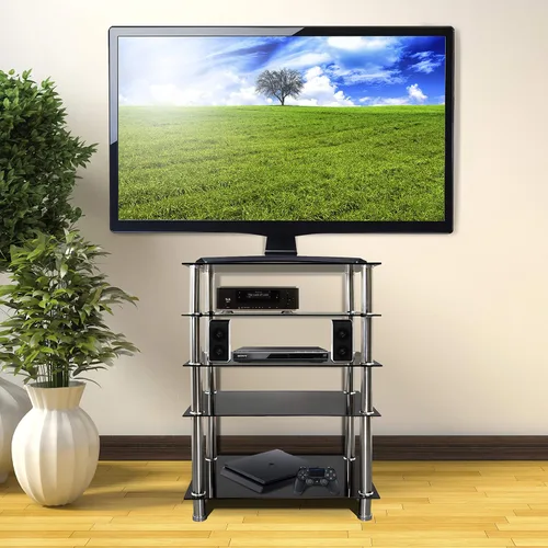 Miniatura 2 de Mount-It! - Soporte multimedia de vidrio templado para componentes de audio y video, torre de audio y centro de medios con 5 estantes (MI-8671) y 4