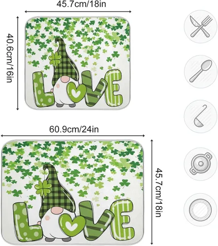 Miniatura 3 de Tapete de secado de platos de gnomos del día de San Patricio para encimera de cocina, tréboles, tapete de secado de microfibra, absorbente
