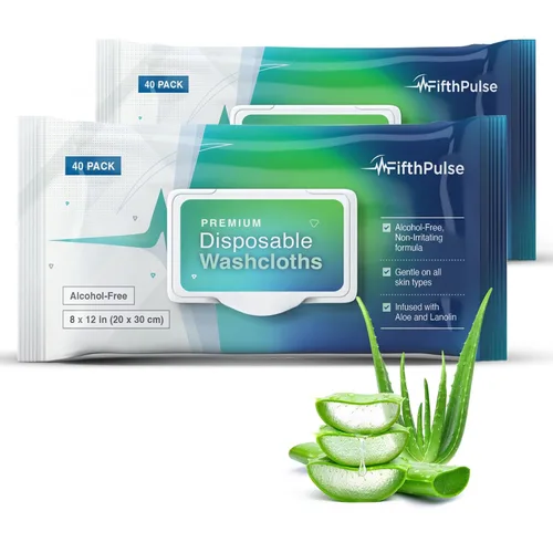 Miniatura 8 de Toallitas corporales desechables para adultos, 200 unidades (5 x 40 paquetes) – Paños prehumedecidos para baño de ancianos infundidos con aloe