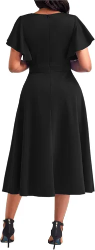 Miniatura 5 de shengfan Vestido largo de verano de manga corta para mujer, estilo casual, cuello en V profundo, vestido largo acampanado para fiesta de club