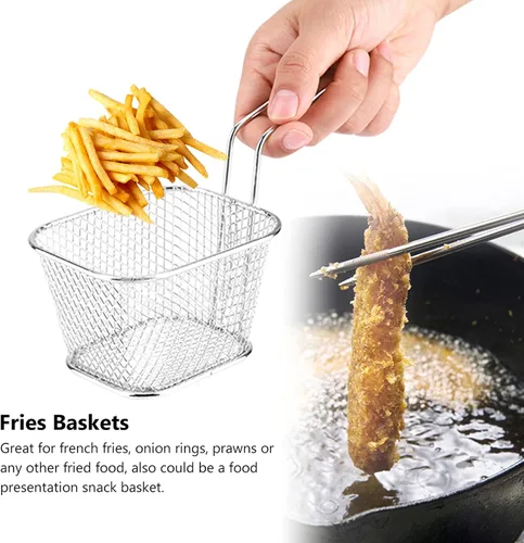 Miniatura 2 de Soporte de papas fritas de acero inoxidable, Mini cesta rectangular para freír, Servicio de mesa de comida frita, Herramienta de cocción de papas