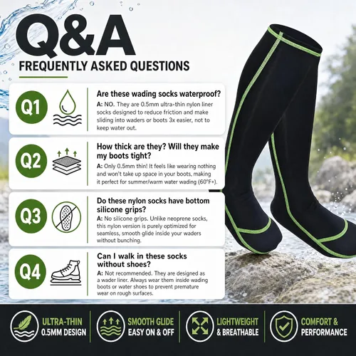 Miniatura 8 de Riverruns Calcetines para vadear, calcetines de pesca de nailon para hombres y mujeres, pesca al aire libre, surf, wakeboard, Negro