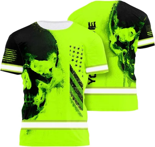 Miniatura 10 de Camisa de alta visibilidad para hombre, camisetas de seguridad reflectantes con la bandera de EE. UU., nombre personalizado para corredores