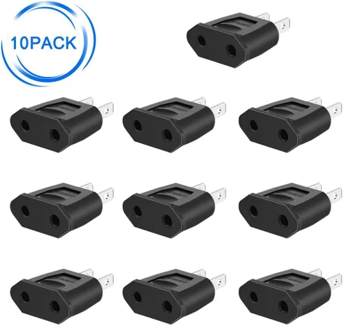 Miniatura 2 de (Negro-10 piezas) Adaptador de enchufe de enchufe Europa UE Euro a EE.UU. Cargador de viaje Convertidor de alimentación de CA, enchufe de 2 pines a