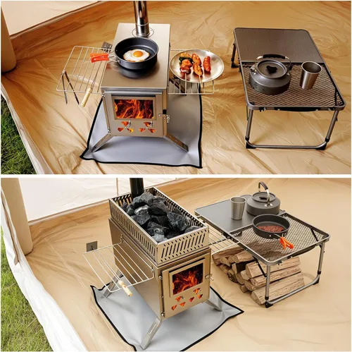 Miniatura 2 de Estufa de Sauna de Leña Mejorada para Tienda Caliente, Estufa de Leña para Tienda 2 en 1 con Tubo de Chimenea para Calentamiento al Aire Libre