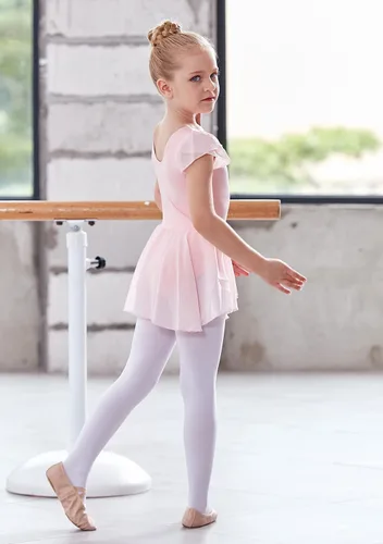 Miniatura 4 de MdnMd Leotardos de ballet para niñas pequeñas con falda, vestido clásico de manga corta para bailarina de gimnasia