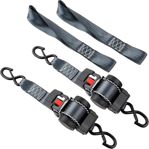 Paquete de 2 correas retráctiles de trinquete, 2 pulgadas x 10 pies, 3,000 libras de resistencia a la rotura, correas de amarre de trinquete