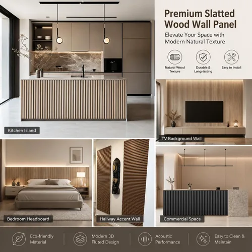Miniatura 7 de Paneles de pared acústicos de madera de 94.5 x 23.6 pulgadas, paneles de pared 3D flexibles insonorizados, panel de listones de madera para Gris