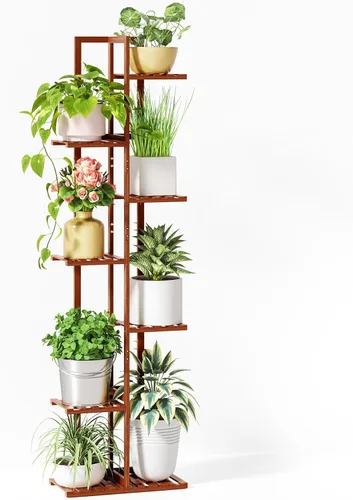 Miniatura 12 de ROSSNY Soporte para Plantas de Interior de 55 Pulgadas de Alto, 7 Niveles 8 Macetas Soporte de Bambú para Plantas de Interior, Soporte de Plantas