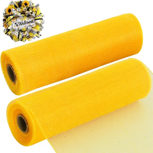 TONIFUL 2 Rollos de Cinta de Malla Decorativa Amarilla de 10 Pulgadas, Malla de Tela para Suministros de Corona de Malla, Manualidades de Corona de