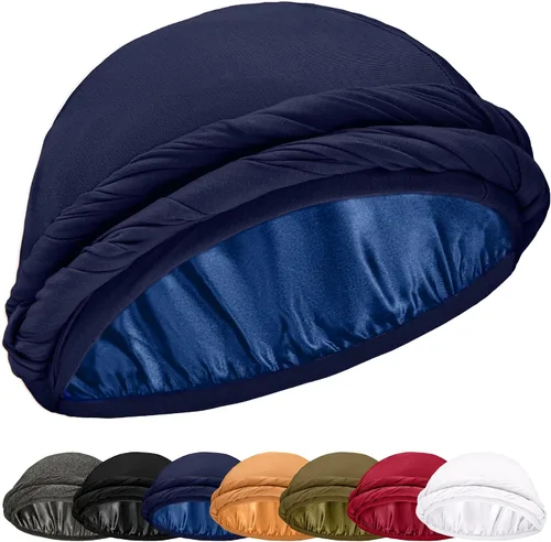 Miniatura 12 de Turbante Halo con Forro de Satén de Seda Envolvente de Cabeza Preajustado Gorro de Calavera para Hombres y Mujeres Gorro para Dormir Cubierta
