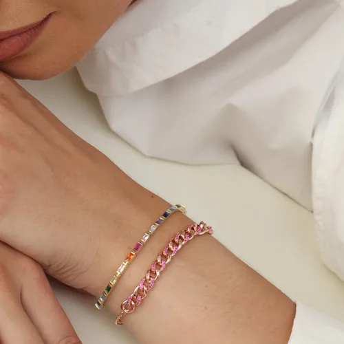 Miniatura 4 de AFFY Pulsera de tenis de piedras preciosas multicolor chapada en oro blanco de 14 quilates, regalo de Navidad para ella