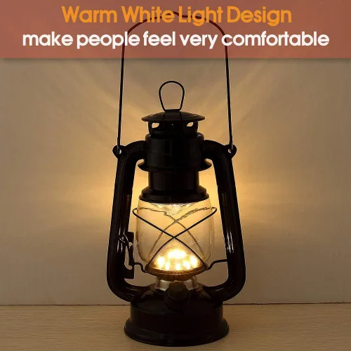 Miniatura 5 de Linterna vintage LED para huracanes, luz blanca cálida operada con batería, metal antiguo colgante con regulador de intensidad, 15 LEDs, 150 lúmenes