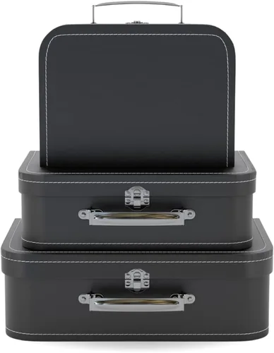 Soul & Lane Cajas de almacenamiento decorativas para maletas con asa, juego de 3 cajas de maleta de cartón con tapas, decoración de viaje vintage