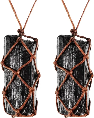 Hicarer 2 piezas de collar de cristal de turmalina negro natural trenzado a mano chakra piedras preciosas collar para hombres mujeres