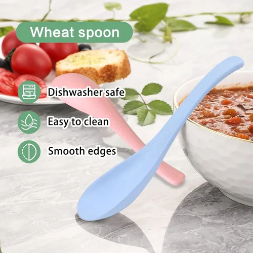 Miniatura 3 de Lnrkai - 8 cucharas de plástico para cena, cuchara de sopa reutilizable portátil, multicolor, ligera, duradera, apta para lavavajillas y microondas