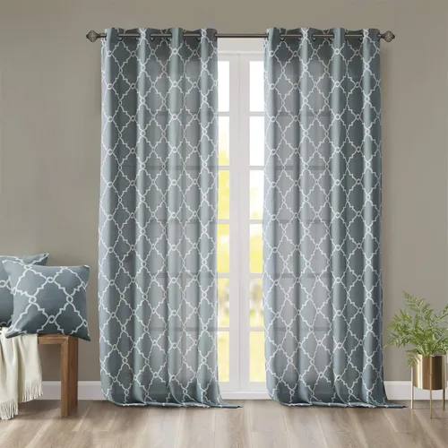 Miniatura 24 de Madison Park Saratoga - Cortina individual para ventana con filtro de luz, estampado de calado, 1 panel con ojales en la parte superior, para sala