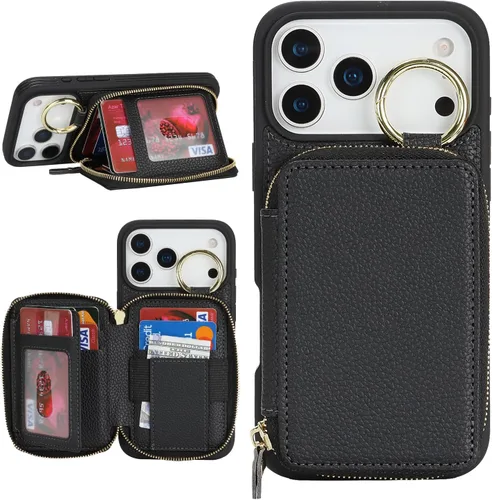 Miniatura 14 de Funda compatible con iPhone Air Wallet con tarjetero para iPhone Air, funda con cremallera y ranura para mujer, 5G de 6.5 pulgadas, color oro rosa
