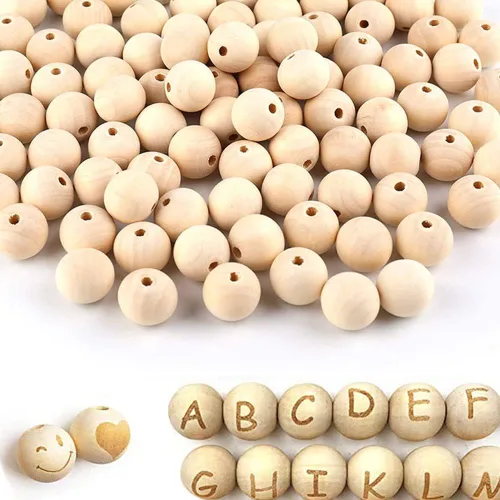 Miniatura 19 de 100 cuentas de madera natural de 0.984 in, cuentas espaciadoras de madera sin terminar de 1 pulgada, bolas redondas para hacer manualidades