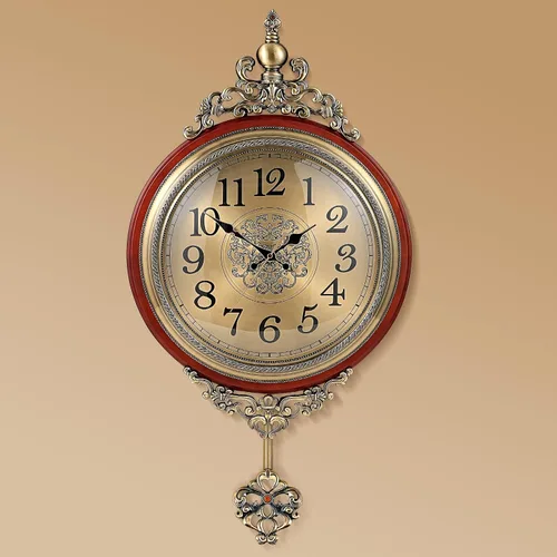 Reloj de pared vintage con péndulo, diámetro de esfera de 14 pulgadas, altura total de 26.8 pulgadas, reloj silencioso de metal y vidrio retro